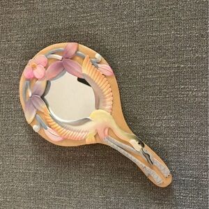 Vintage Carved Wood Bird and Flower Hand Mirror
